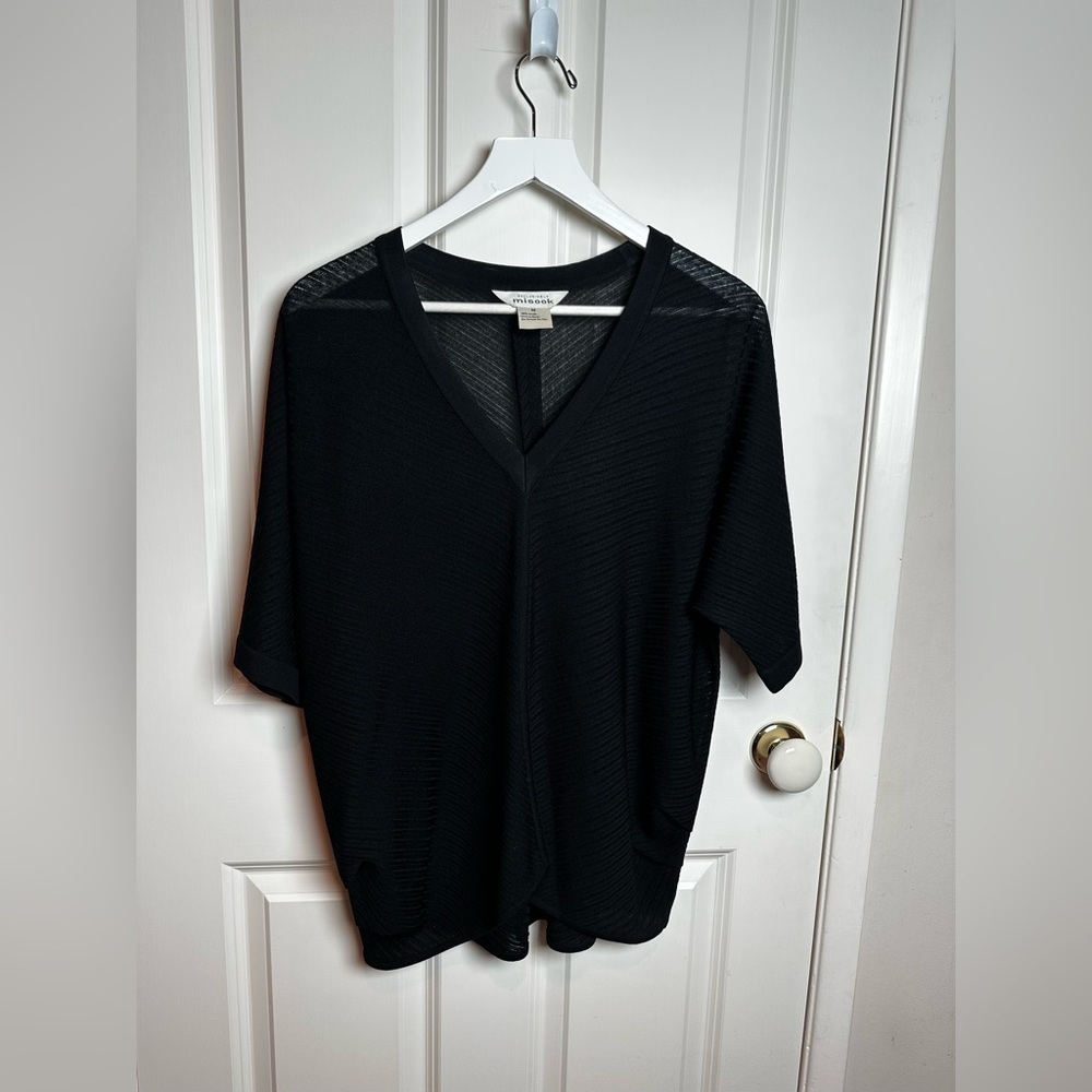 Misook Black Textured V-Neck Top